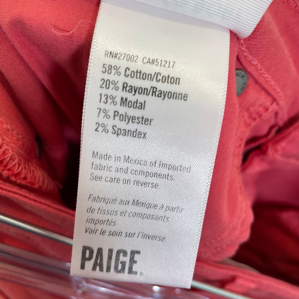 PAIGE Jeans Relaxed Rory Crop Racing Rose Red Raw Hem Stretch Womens Size 29 - Picture 7 of 10